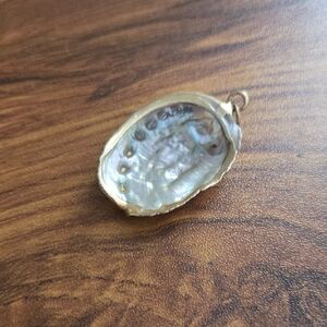 Elegant Golden Abalone Shell Necklace Pendant - Vintage Resortware